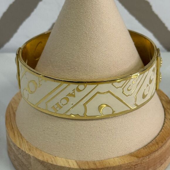 Coach Large White & Goldtone Enamel Bangle Bracelet - Picture 3 of 4